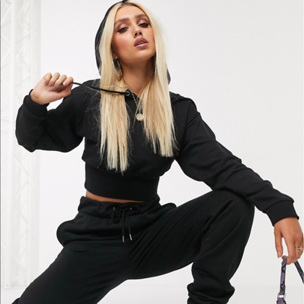 ASOS Design crop hoodie with deep rib hem in black